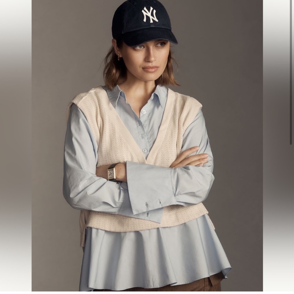 Anthropologie Light Blue and Beige Layered Top